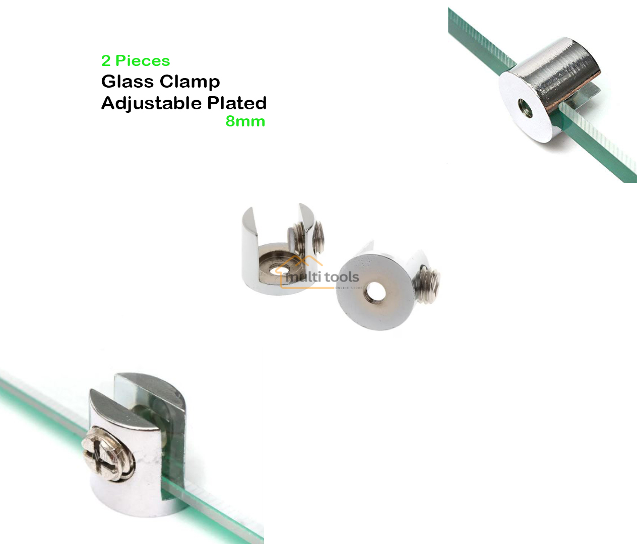 Glass Clamp 8mm Adjustable Plated